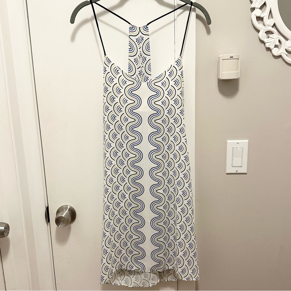 Atina Cristina String Strap Sleeveless Abstract Wave Print White Mini Dress XS